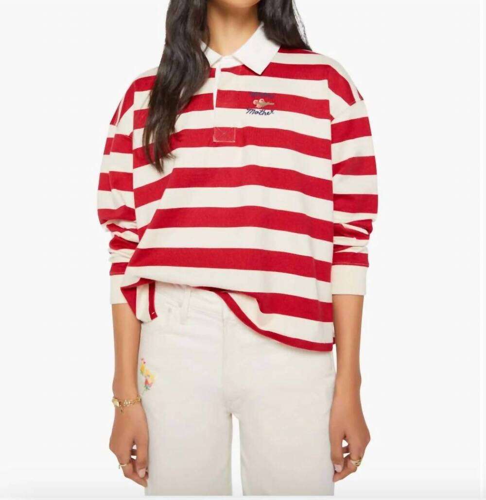 NEW MOTHER boxy match tango top in red & cream multi